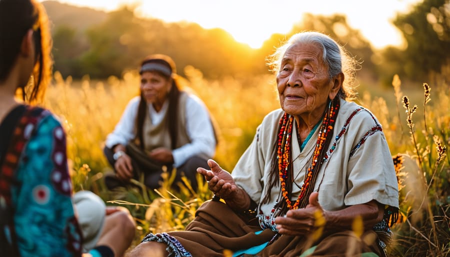 Indigenous elder teaching traditional wellness practices to a group